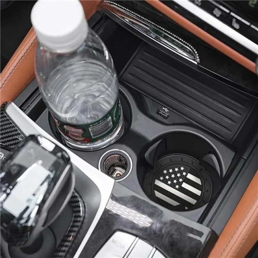 American Flag Car Cup Coasters 4-Pack Cup Holder Anti Slip Rubber Vehicle Black